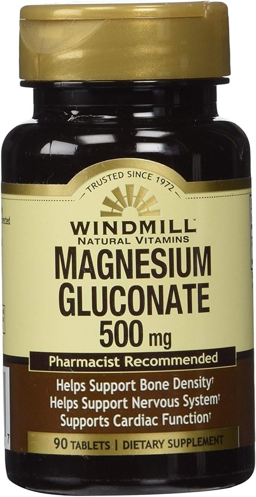Gluconato de magnesio 500 mg, 90 Tabletas por botella (3 botellas).