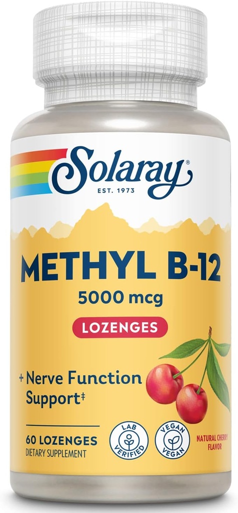 Solaray Methyl B12, Lozenge, Cherry (Btl-Plastic) 5000mcg ← 60ct