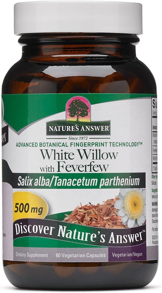 Respuesta de la naturaleza White Willow with Feverfew 500mg 60-Capsules ← Apoyo a la Inflamación Apoyo a la Función Conjunta ← Gluten-Free, Non-GMO, Vegan, Sin Sabores Artificiales o Preservadores