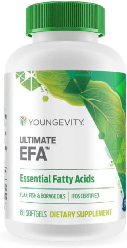 Youngevity Ultimate EFATM – Omega 3, 6 &amp; 9 Suplemento Silencioso de Borage, Flax &amp; Fish Oils ← Soporta Corazón, Cerebro &amp; Salud general TEN 60 Soft Gels