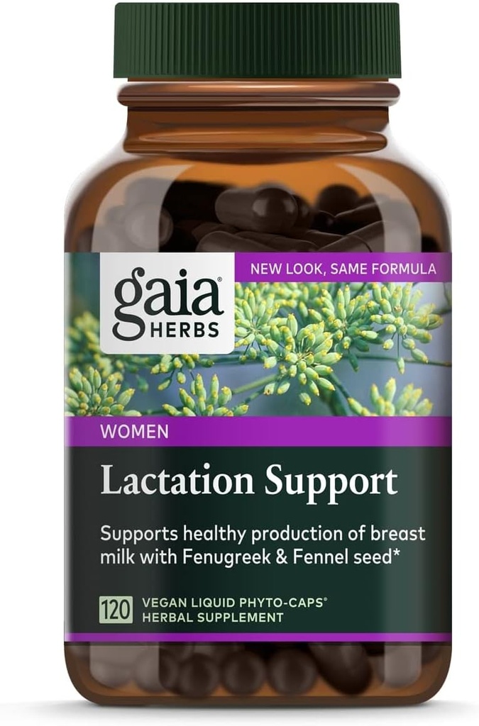Gaia Herbs Lactation Support, Vegan Liquid Capsules, 120 Cuenta - Suplemento de lactancia para las madres lactantes, apoya el flujo de leche saludable " Enhances Breast Milk Nutrition, PACKAGING MAY VARY