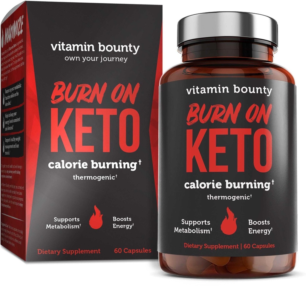 Vitamina Bounty Burn On Thermogenic Keto Fat Burner for Men & Mujer - Weight Loss Suplemento con Raspberry Ketones - Metabolism Booster, Energy Pills, Appetite Suppressant - 60 cápsulas