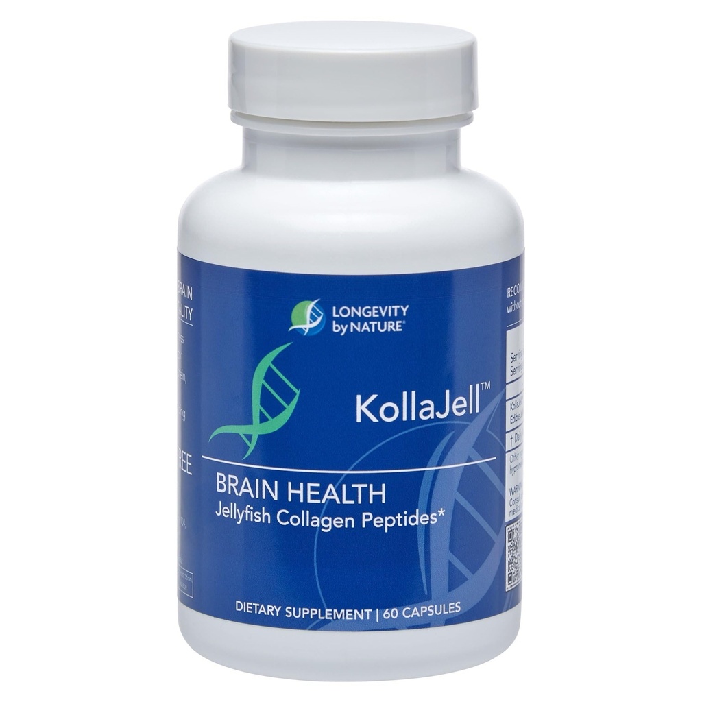 Longevidad por naturaleza, KollaJell Collagen Peptides Suplemento cerebral, pilas de memoria y suplemento de enfoque para la salud cerebral y el apoyo cognitivo, 60 cápsulas