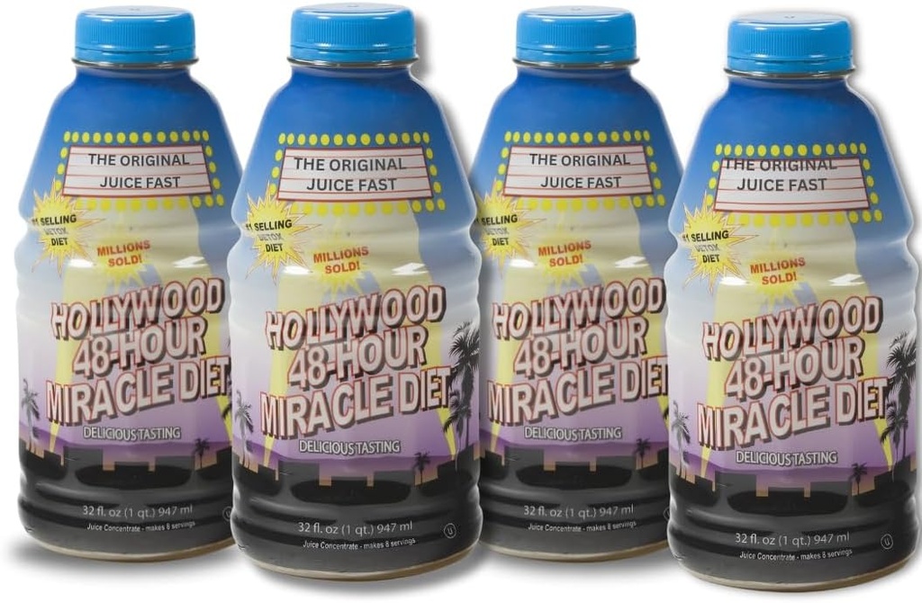 Hollywood diet - 48-Hour Miracle Fruit Juice Cleanse Diet 4-Pack, Detox Cleanse for Weight Loss ' Rejuvenation, Food Replacement, Fast Acting Diet, Delicious & Tasty Formula, 32 Fl. Oz.