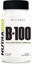 NutraBio B-100, Complejo de Vitamina B, Apoyo al Sistema Inmunitario, Peluquería saludable, Esquí, uñas, 90 cápsulas vegetales