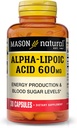 MASON NATURAL Alpha Lipoic Acid 600mg por Serving, Gluten Free ALA Suplemento, 30 cápsulas