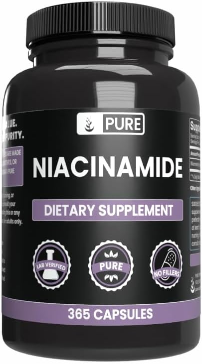 Ingredientes originales puros Niacinamide (365 capsules) No hay magnesio o rifles de arroz, siempre puros, lab verificados