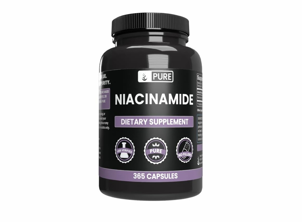 Ingredientes originales puros Niacinamide (365 capsules) No hay magnesio o rifles de arroz, siempre puros, lab verificados