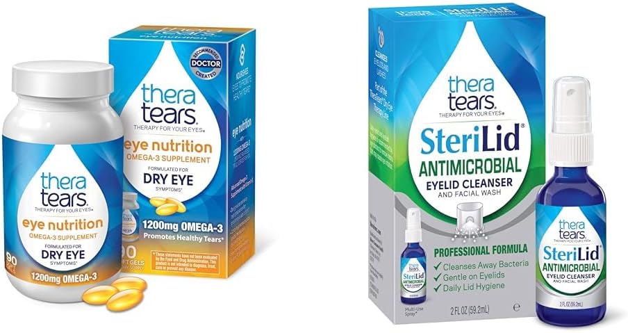 TheraTears Omega 3 Suplemento, 1200 mg, 90 ct (Pack of 1) & SteriLid Eyelid Cleanser y Face Wash, para ojos irritados, 2 fl oz Spray