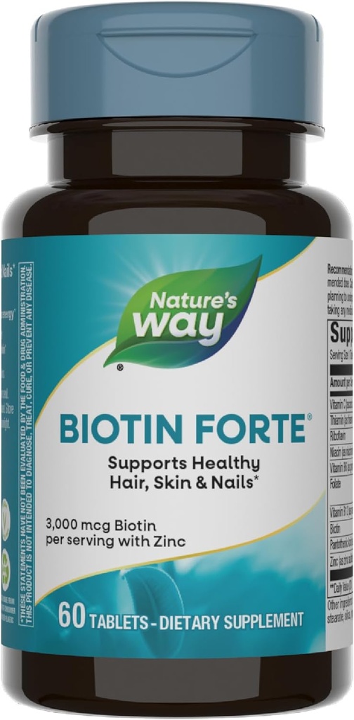 Nature's Way Biotin Forte, Supports Healthy Hair and Skin*, Energy and Nerve Function*, 60 Tablets