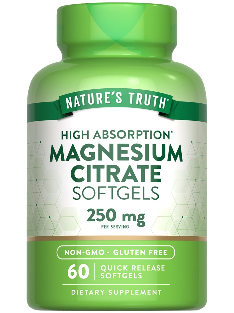 La verdad de la naturaleza Magnesium Citrate Softgels  250mg ← 60 Conde ← Alta Absorción Silencio No Gluten