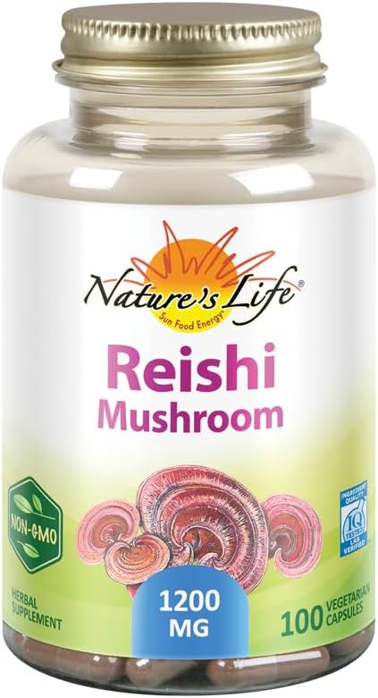 La vida de la naturaleza Reishi Mushroom 1200 mg ← Función sana de la inmune, Energía &amp; Mood Support Suplemento Silencio No GMO &amp; Lab Verified ← 100 Vegetarian Capsules