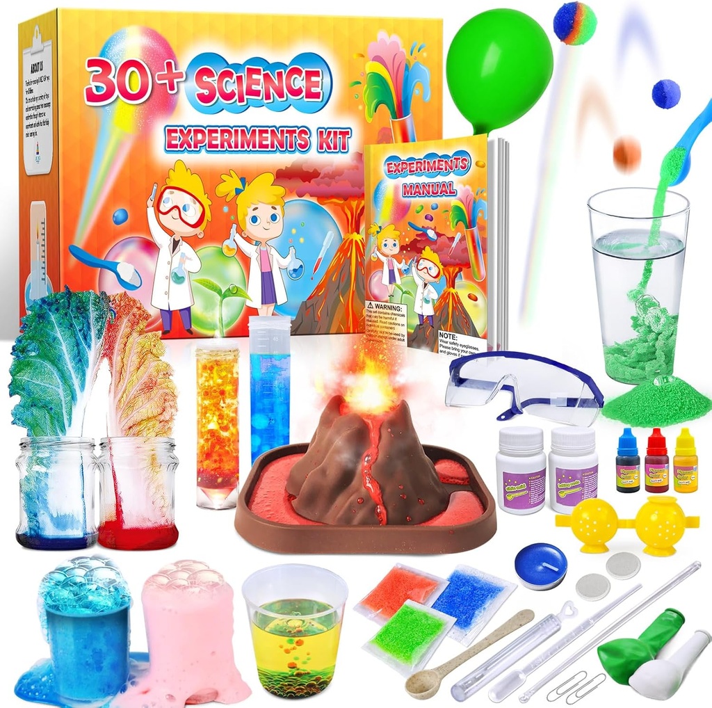 UNGLINGA 30+ Experimentos Kits de Ciencias para Niños, Proyecto Educativo S.T.E.M Actividades Juguetes Regalos para Niñas, Juego de Química, Bola de Bouncy, Erupción del Volcán