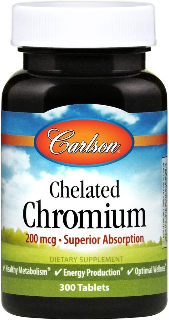 Carlson Chelated Chromium 200 mcg Absorption Superior - Metabolismo saludable Producción de energía y bienestar óptimo - 300 Tablets