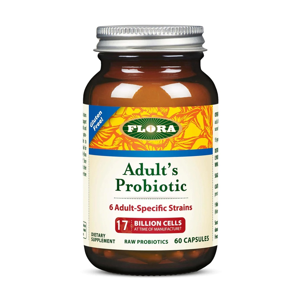 Flora Adult's Probiotic - Vegetarian Daily Probiotic for Gut & Digestive Health - Includes Lactobacillus & Bifidobacterium - 17 Billion CFU - Gluten-Free - Keep Chilled - 60 Capsules