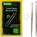 Airgoesin 2pcs Tonsil Stone Removal Pick Tonsillolith Premium Tool Limpiador de Oral de acero inoxidable con 10 cápsulas de silicona suave