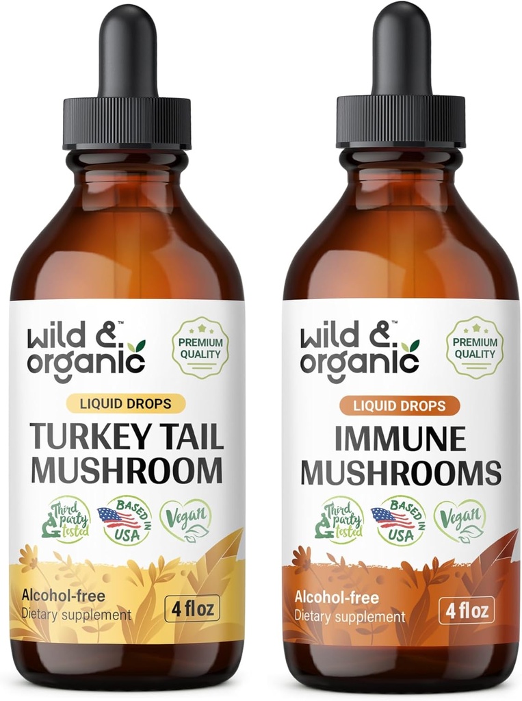 Wild &amp; Organic Turkey Tail Tincture 4 fl oz &amp; Immune Mushrooms Tincture 4 fl oz