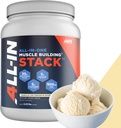 All-in-One Muscle Building Stack - Vanilla Whey Protein Isolate, Creatine Monohydrate, HMB y L-Glutamine, 4 Productos en uno, Nada Artificial, 30 Servimientos