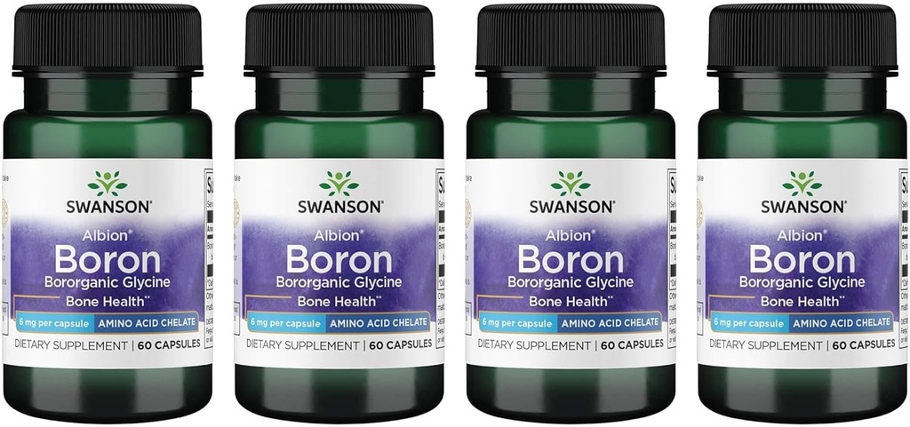 Swanson Boron de Albion - Boroganic Glycine Suplemento Apoyo a la Salud Conjunta &amp; Bone Health - High Absorption Formula May Support Global Balance - (60 cápsulas, 6 mg cada uno) (4 Pack)