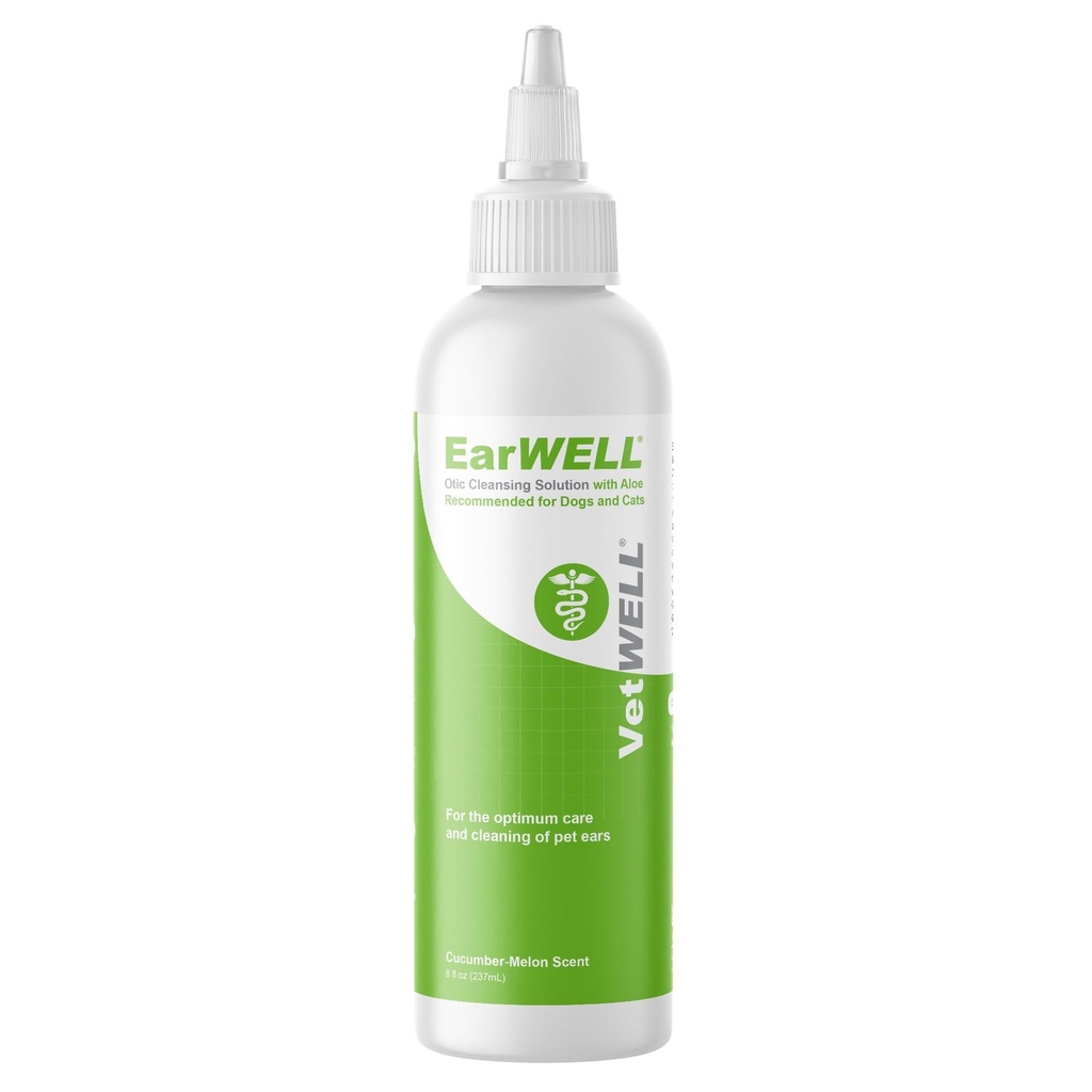 VetWELL Ear Cleaner for Dogs and Cats - Otic Rinse for Infections and Controlling Ear Infections and Odor in Pets - 8 oz (Cucumber Melon)
