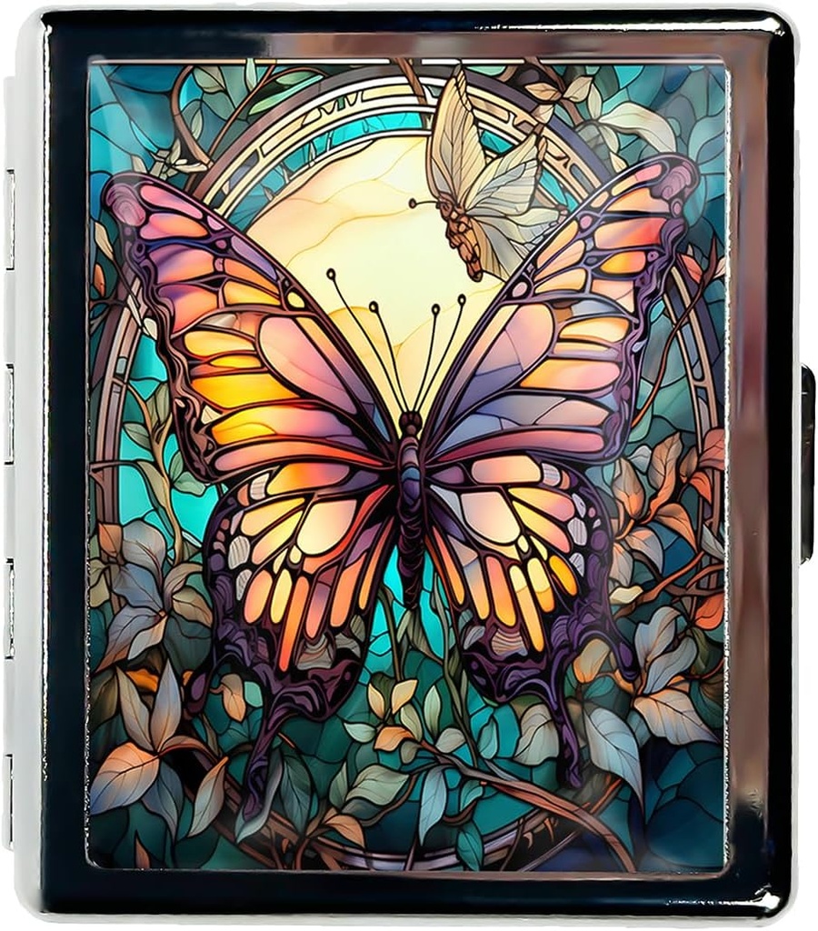 Organizador de pilas de viaje Funda de pequeña pill para Esenciales de Purse 7 Días Cute Pill Box con Mirror Caja de pill portátil para Pocket o Purse Pill Containe Travel Gifts (Butterfly Stained Glass)