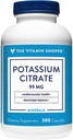 El Citrato de Potasio de Vitamina Shoppe 99MG - apoya la salud cardiovascular, promueve la función celular y ayuda a mantener el equilibrio de electrolitos para el bienestar general (300 cápsulas)