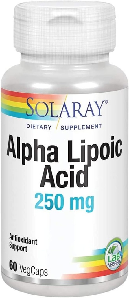SOLARAY Alpha Lipoic Acid 250 mg - 60 VegCaps - Acción Antioxidante saludable " Apoyo energético - No GMO " Vegan