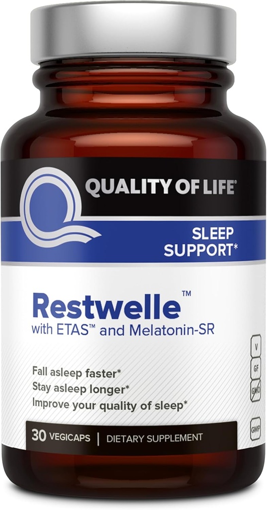 Quality of Life - Restwelle – Premium Natural ETAS and Melatonin Supplement – Non Groggy Formula with ETAS and Melatonin SR – Non Habit Forming – 30 Capsules