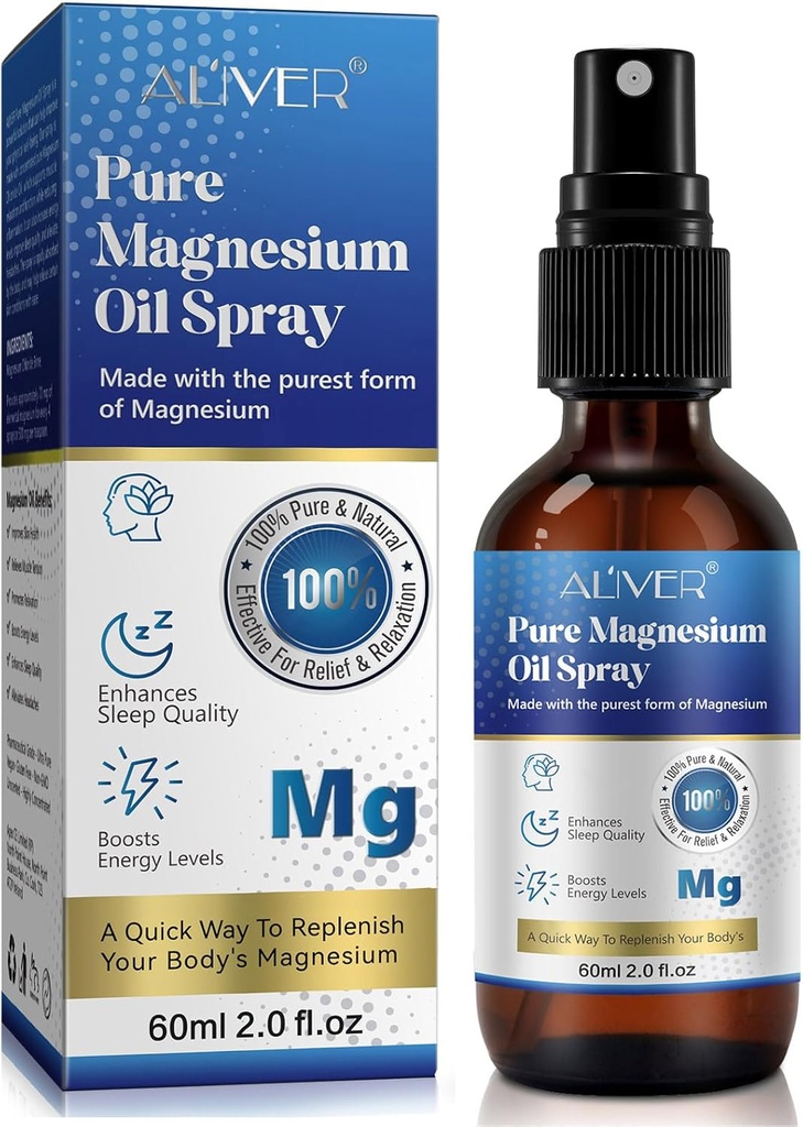 Aceite de Magnesio para Pies (2 fl oz), Puro Aceite de Magnesio Puro, Botella de Cristal de Espray de Magnesio Topical, Nourish La Esquía, Poros Unclog, Fácil de Usar