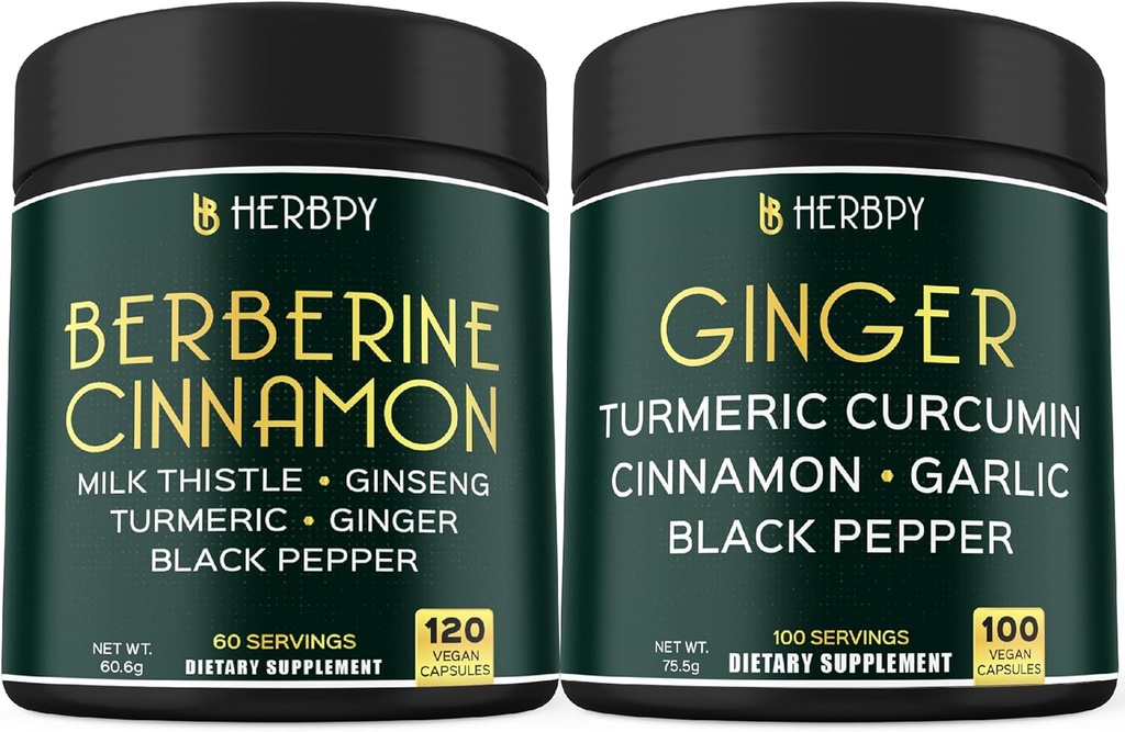 Bundle 7in1 Berberine HCl & 5in1 Ginger Supplement - Support Immune, Digestion and Heart Health