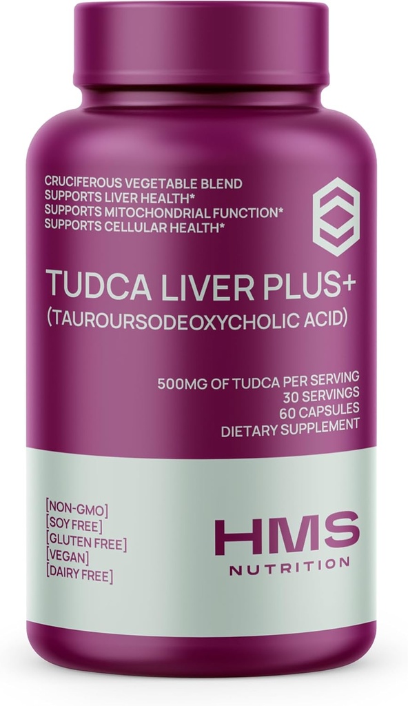 TUDCA Liver Plus+, Suplemento de apoyo al hígado para limpiar el hígado con extracto de semilla de leche, vitamina B12, folato, suplemento de sal de tudca (ácido tauroursodeoxicólico), 60 cápsulas, 1 mes de suministro