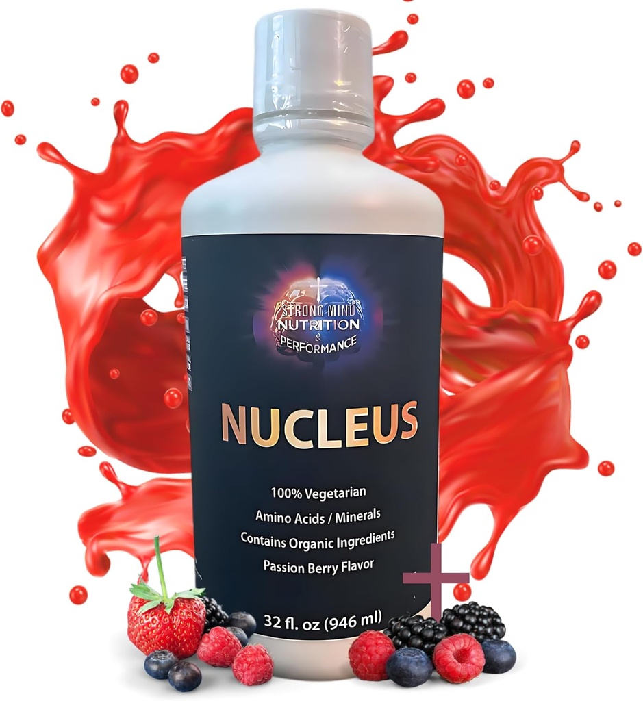 Nucleus Vitaminas Líquidas - Bebida Multivitamínica de Nutrición para Hombres y Mujeres, Azúcar y Gluten Libre, Suplemento Multivitamina Vegetariano, No Sabores Artificiales o Dulces - 32 oz (Passion Berry Flavor)