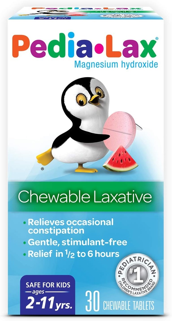 Pedia-Laxative Chewable Tablets for Kids, Ages 2-11, Watermelon Flavor, 30 CT
