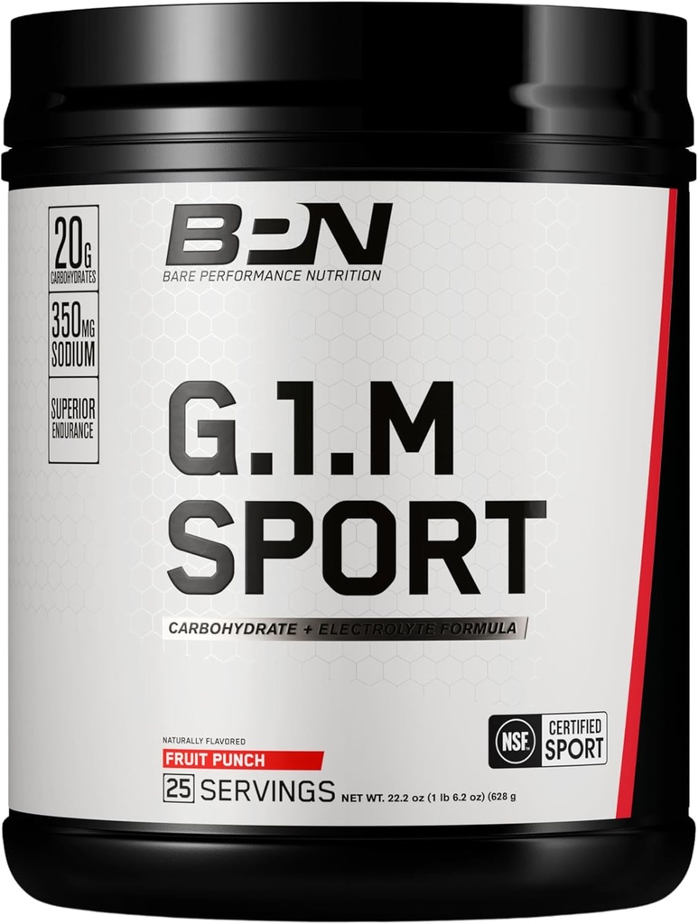 BARE PERFORMANCE NUTRITION, BPN G.1.M Go One More Sport, Endurance Training Fuel, Carbohydrate Superior &amp; Electrolytes Powder Formula, Reduce Fatigue, Fruit Punch, 25 Servings