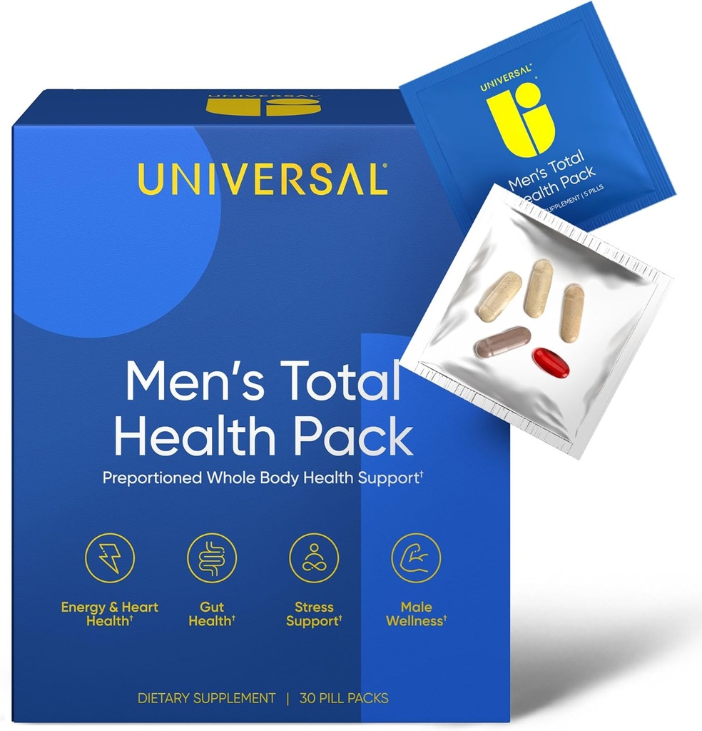 Paquetes de vitaminas diarias para hombres - 22 Minerales esenciales & vitaminas para hombres, suplemento multivitamínico completo para energía, apoyo al estrés, corazón, salud de Gut con aceite de krill, adaptógenos - 30 Pack