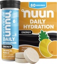 Nuun Energy Electrolyte Tablets with Ginseng, Caffeine from Green Tea Extract, Vitamin B12, B6, B5, Magnesium < 4 Otros Electrolytes, Gluten Free > Vegan, Tropical Punch, 8 Pack (80 Servings Total)
