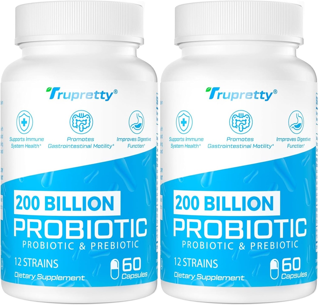 200 Billion Cfus 12 Strains Probiotic, with 3 Organic Prebiotics, Probiotics for Women Men, Daily Supplement for Immune, Gut, Digestive Health, Shelf Stable, Non GMO, 120 Caps (120-Days Supply)