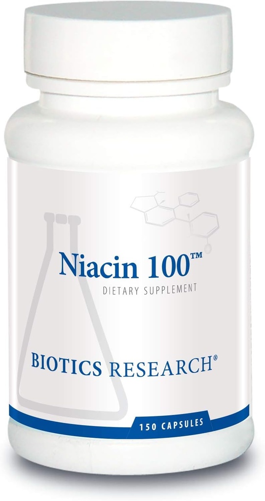 Biotics Research Niacin 100, 100 Milligram Niacin, Vitamina B3, Cholesterol, HDL, LDL, Triglyceride, LP, Salud cardiovascular, 150 cápsulas