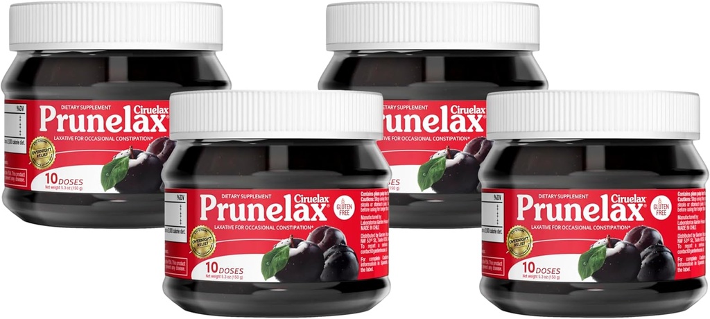 Mermelada laxante de fuerza regular de Prunelax Ciruelax - Laxante natural-ingrediente libre de gluten vegano para el estreñimiento ocasional - 5.3 oz (Pack of 4)