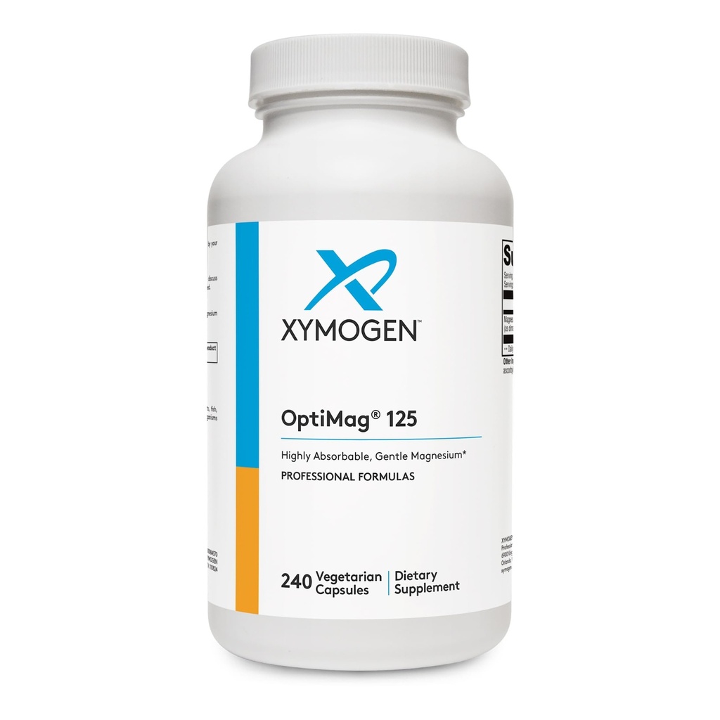 XYMOGEN OptiMag 125 - Suplemento Magnesio con Di-Magnesium Malate &amp; Glycinate Lysinate para apoyar Nerve, Muscle, Bone Health + Heart Health (240 Capsules)