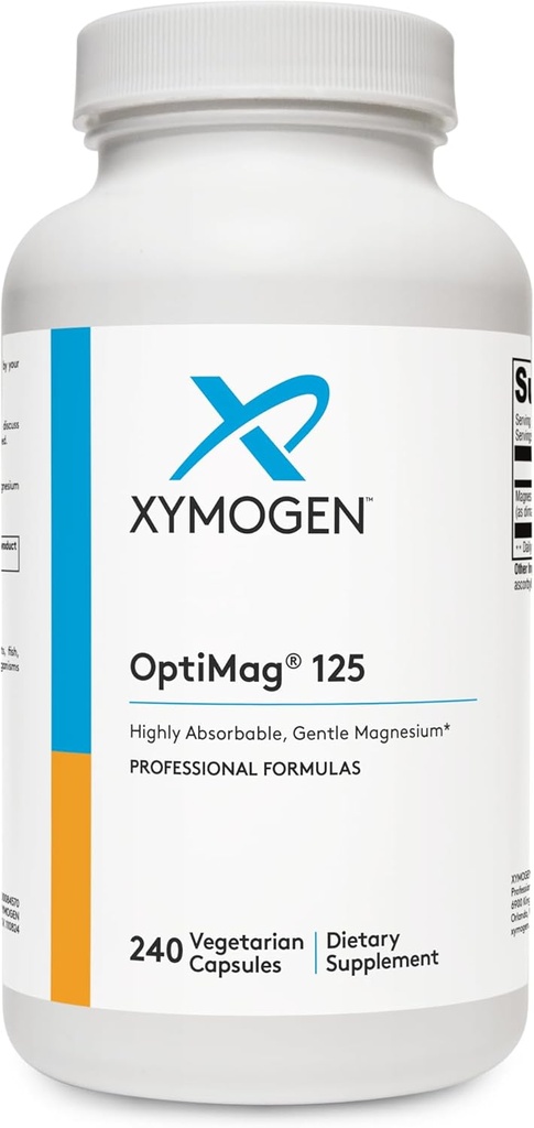 XYMOGEN OptiMag 125 - Suplemento Magnesio con Di-Magnesium Malate &amp; Glycinate Lysinate para apoyar Nerve, Muscle, Bone Health + Heart Health (240 Capsules)