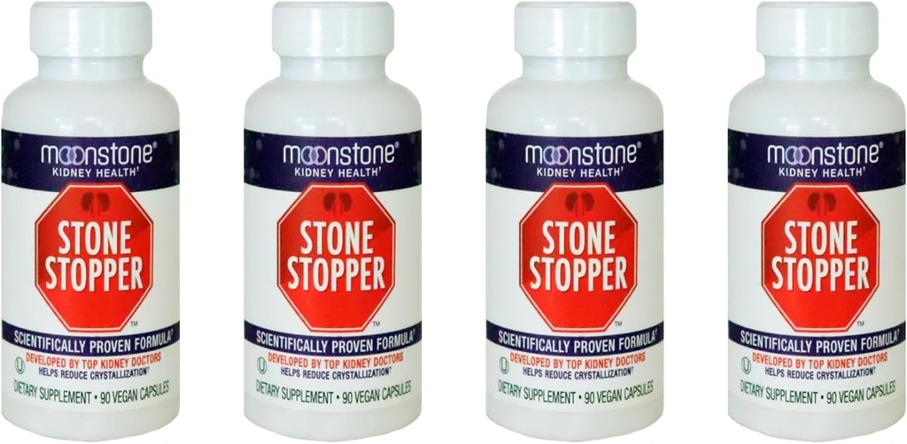 Moonstone Kidney Health Stone Stopper Capsules, 4 Pack 90 cápsulas por botella, 90 días de suministro (360 conde)