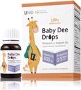 BabyDee Drops Probiotics (3.5 Billion CFU) + Vitamina D3 (400 UI) Silencio 100% Additive-Free Liquid Probiotic & Vitamin D3 for Infants, Toddlers, " All Ages ¦ Immune " Digestive Support ← 0.34 Fl Oz