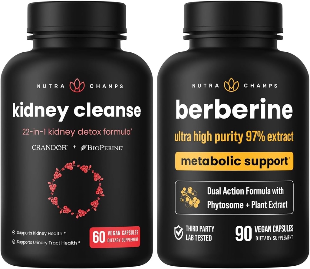 NutraChamps Complete Kidney Health: Berberine &amp; Kidney Cleanse Duo