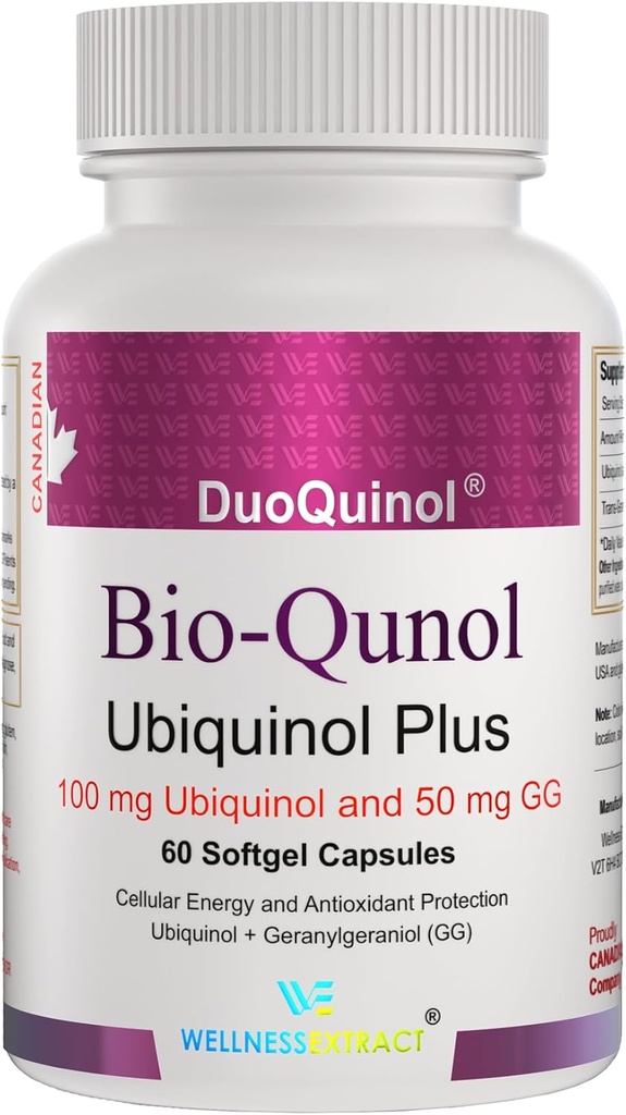 WELLNESS EXTRACT BioQuinol Ubiquinol (CoQ10) con Geranylgeraniol – Master Antioxidant for Heart Health, Cellular Energy 150mg 60 Softgels