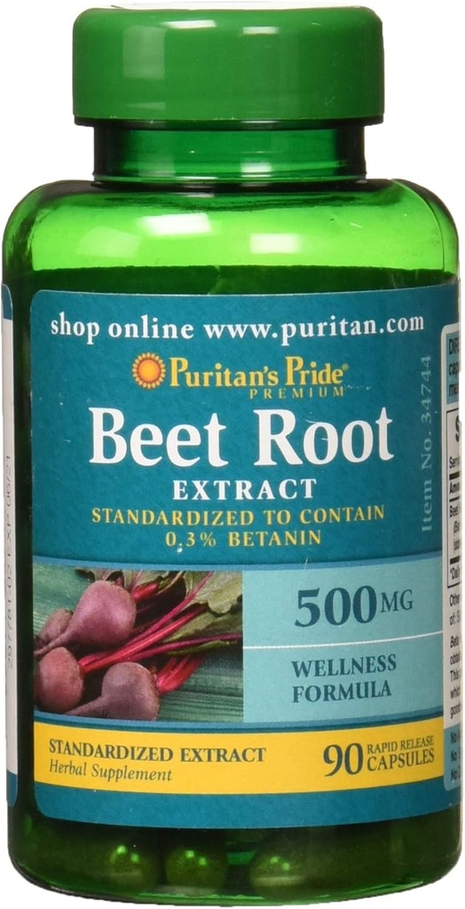 Puritan's Pride Beet Root Extracto 500 mg Capsules, 90 Conde