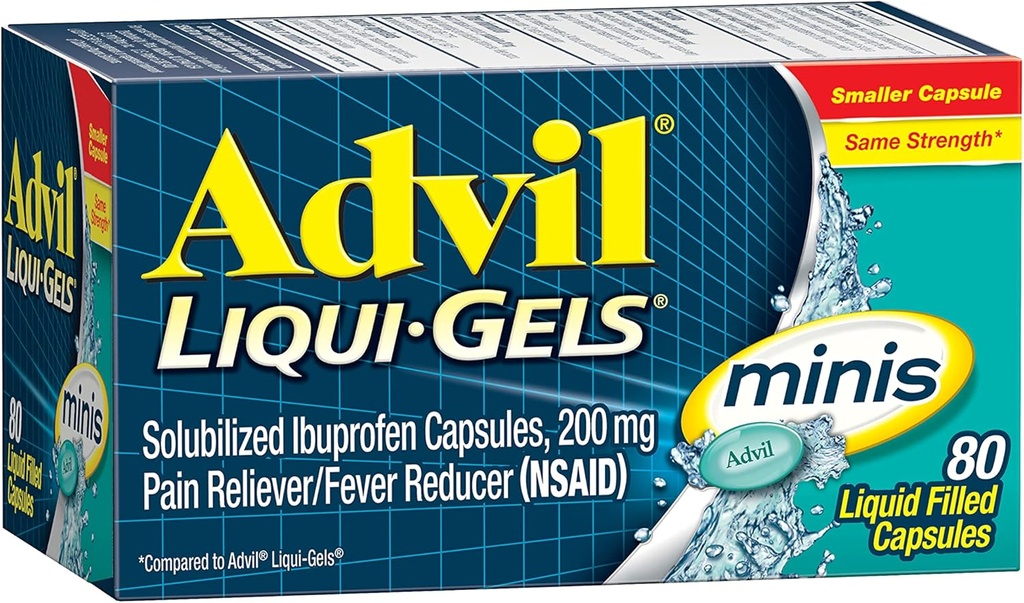 Advil Liqui-Gels Minis Doin Reliever and Fever Reducer, Doin Medicine for Adults with Ibuprofen 200mg for Pain Relief - 80 Liquid Filled Capsules