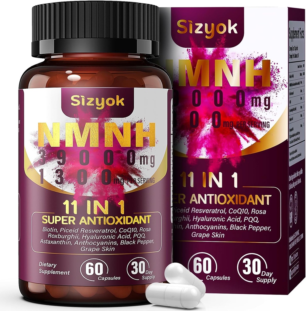 11-in-1 NMNH (Dihidronicotinamide Mononucleotide), 600mg por Serving, NAD+ Suplemento con Resveratrol, CoQ10 para apoyar NAD+ Levels, NMNH Supplement for Anti-Aging, 60 Count, 30 Day Supply-63