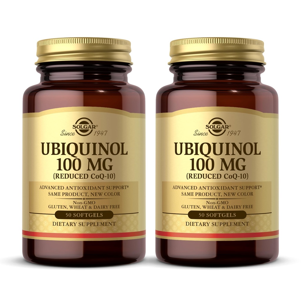Solgar Ubiquinol 100 mg, 50 Softgels - Soporte Antioxidante avanzado - Coenzima reducida Q10 (CoQ-10) - Gluten Gratis, Dairy Gratis - 50 Servings, Packaging estándar