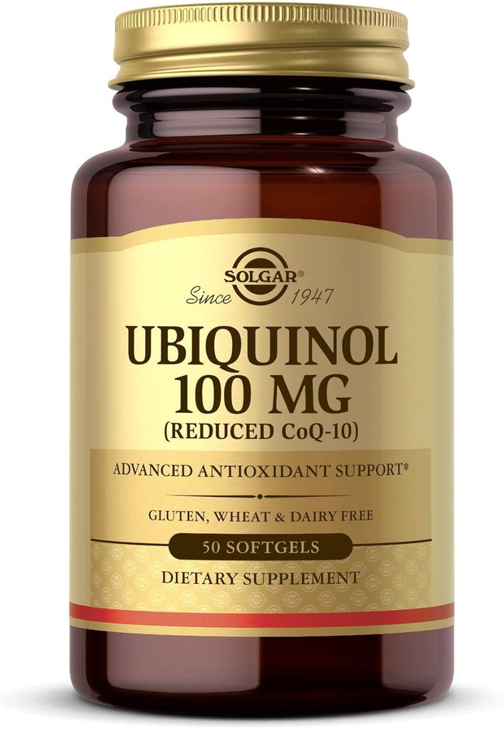Solgar Ubiquinol 100 mg, 50 Softgels - Soporte Antioxidante avanzado - Coenzima reducida Q10 (CoQ-10) - Gluten Gratis, Dairy Gratis - 50 Servings, Packaging estándar